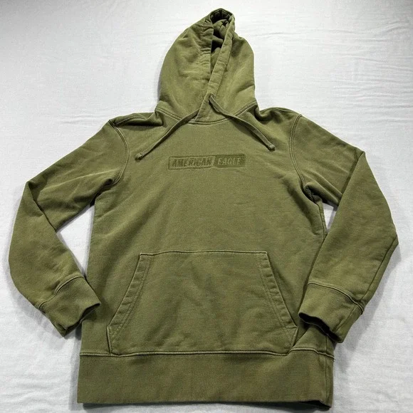 American Eagle Hoodie Mens Small Green Sweatshirt Embroidered Logo Preppy Adult - Picture 1 of 10